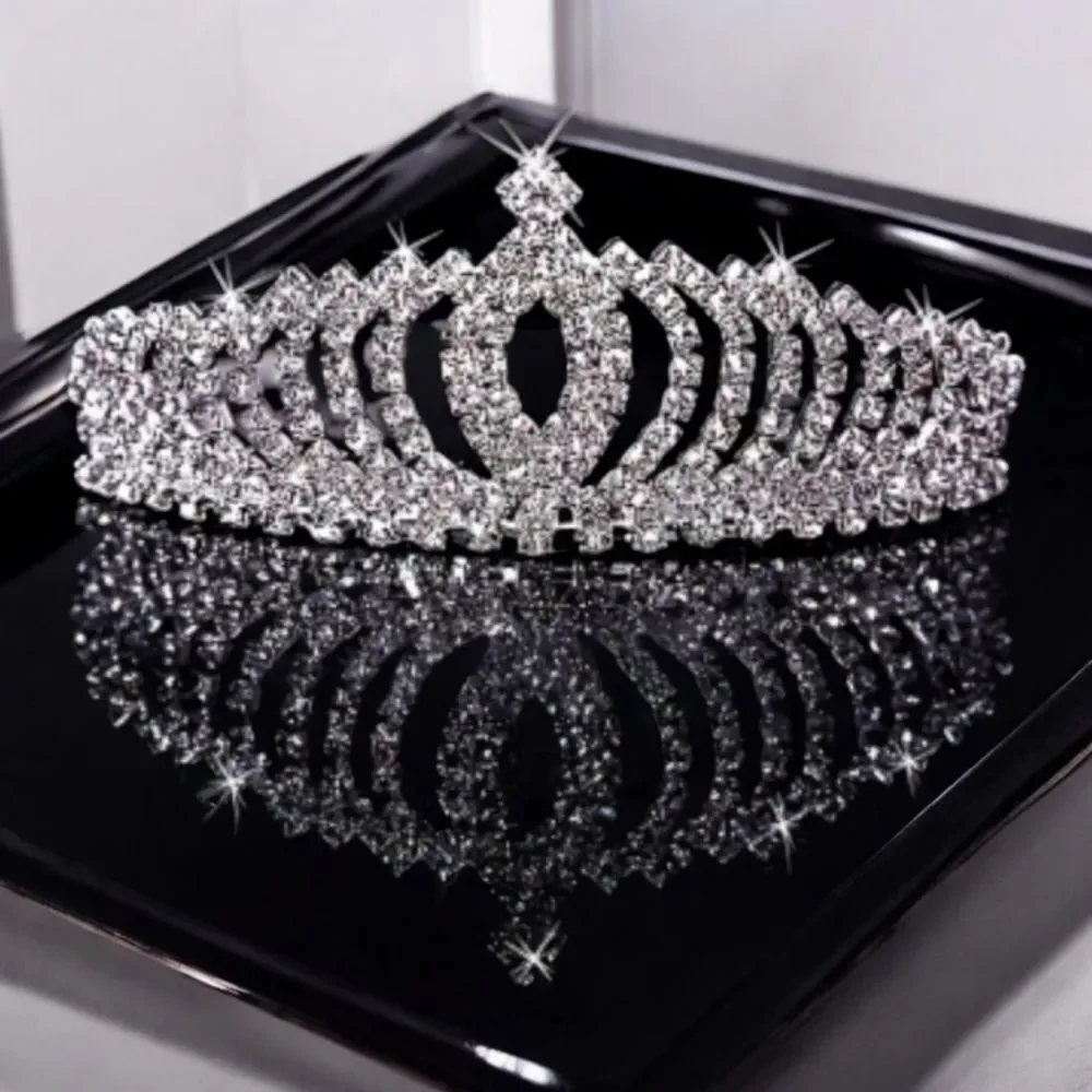 Silver Rhinestone Princess Tiara Crown Bridal Pageant Quinceañera Sweet 16 Party